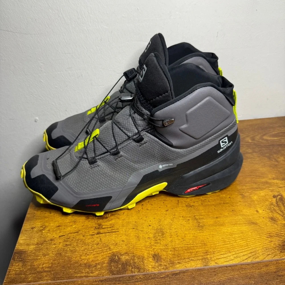 Salomon Cross Hike Mid GTX Hiking Boots Mens Size 11 Gray Yellow 411186